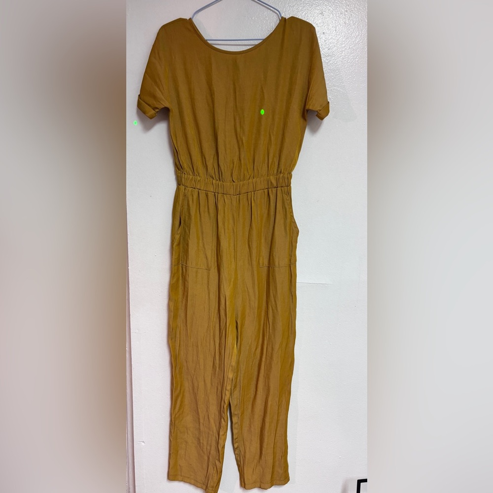 Fullah Sugah Chic Yellow Jumper Deep V Tie Back Elastic Waist Short Sleeve  S